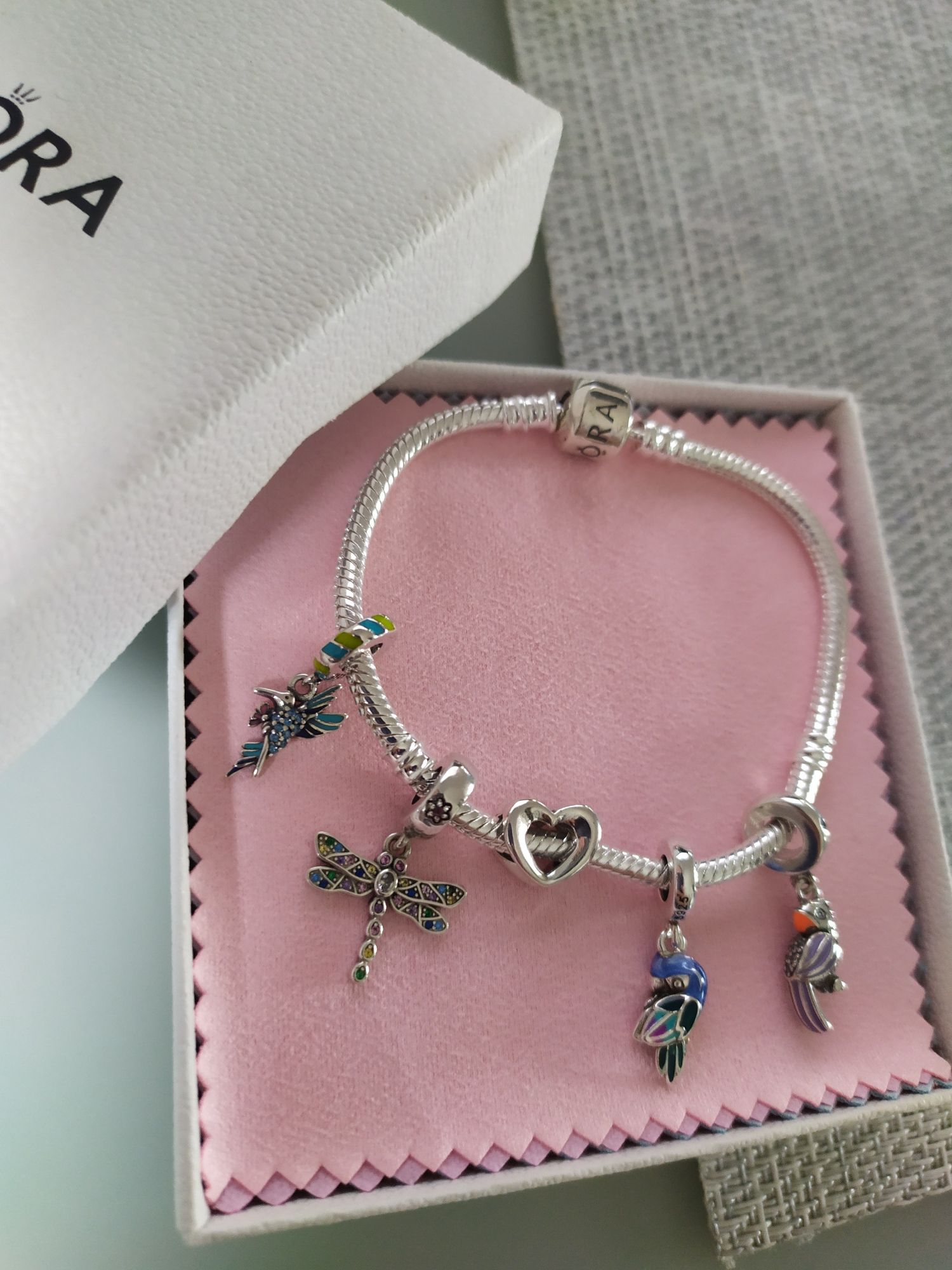 Charms zawieszka do Pandora NOWY S925 ważka papuga serce