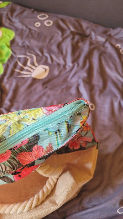 Torba plażowa kolorowa z nadrukiem w flamingi  print w kwiaty na lato