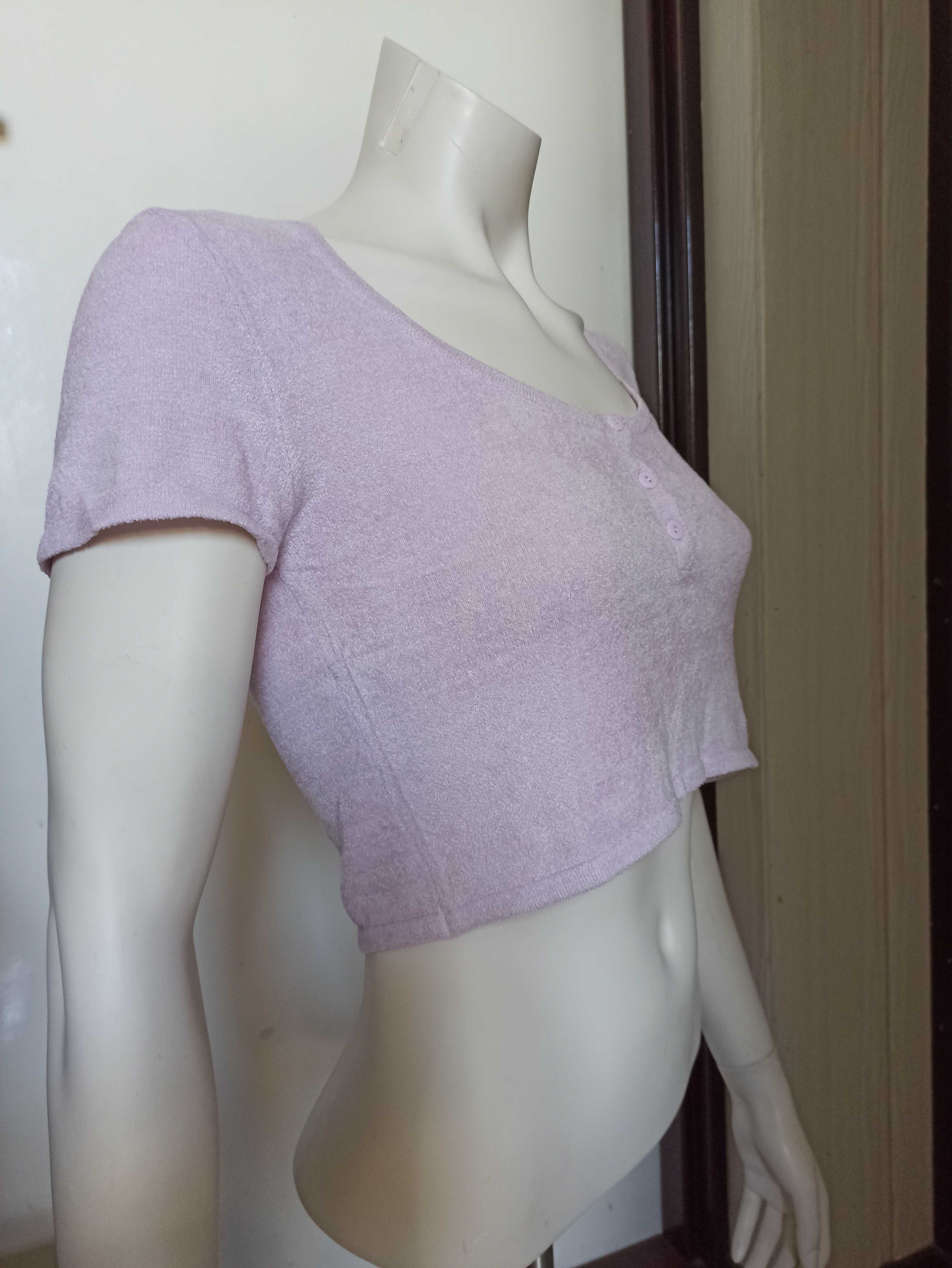 Bershka - liliowy krótki t-shirt, L