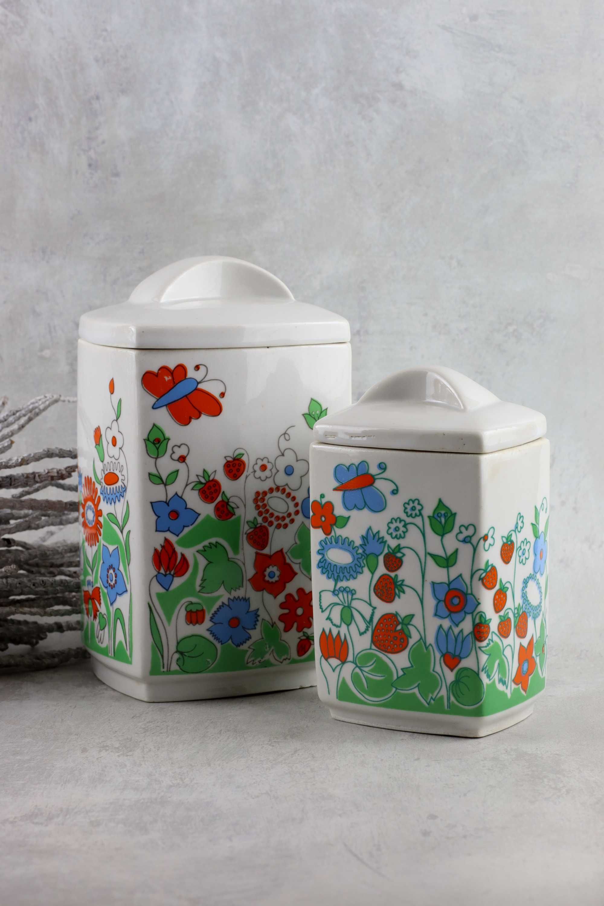 Zestaw dwóch pojemników Bogucice porcelana prl retro vintage pojemnik