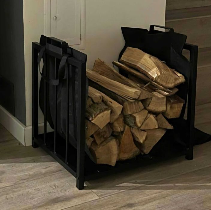 Metalowy Stojak na Drewno
Kominkowe z Torbą 
Kosz na Opał do
Kominka