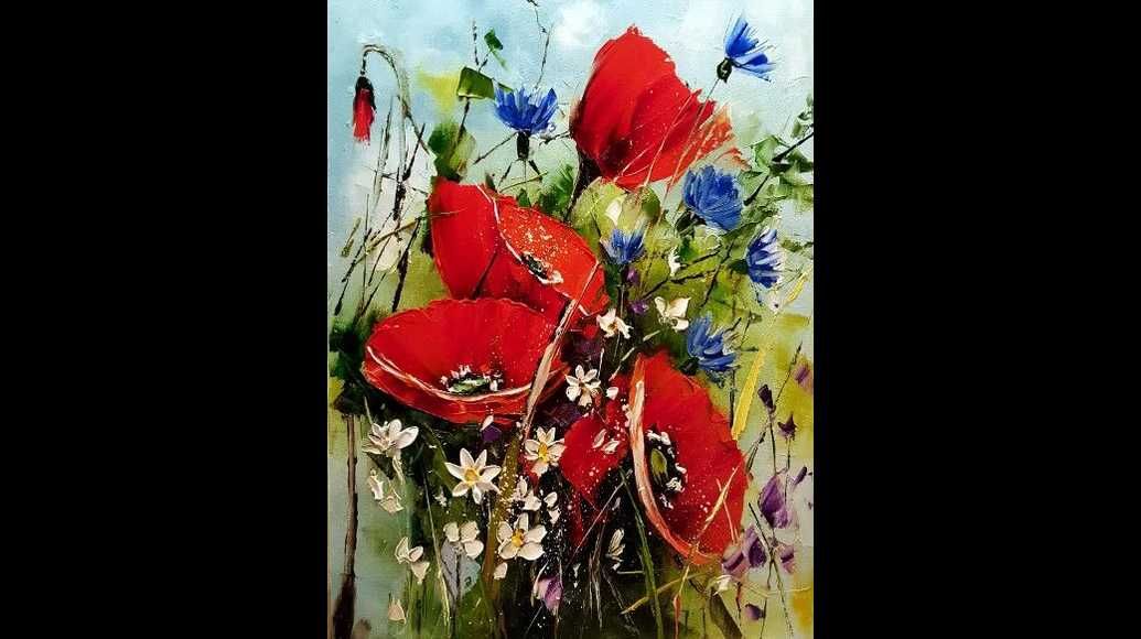 Obraz olejny - 40x30cm Maki kwiaty