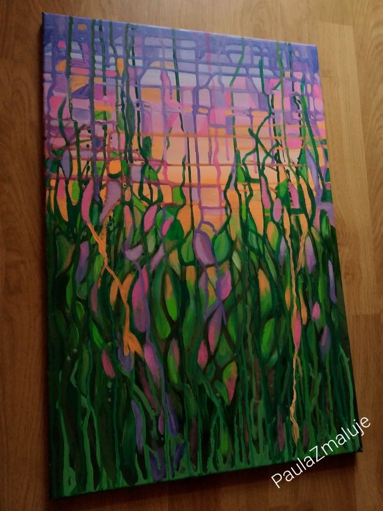 Obraz ręcznie malowany, abstrakcja, łąka