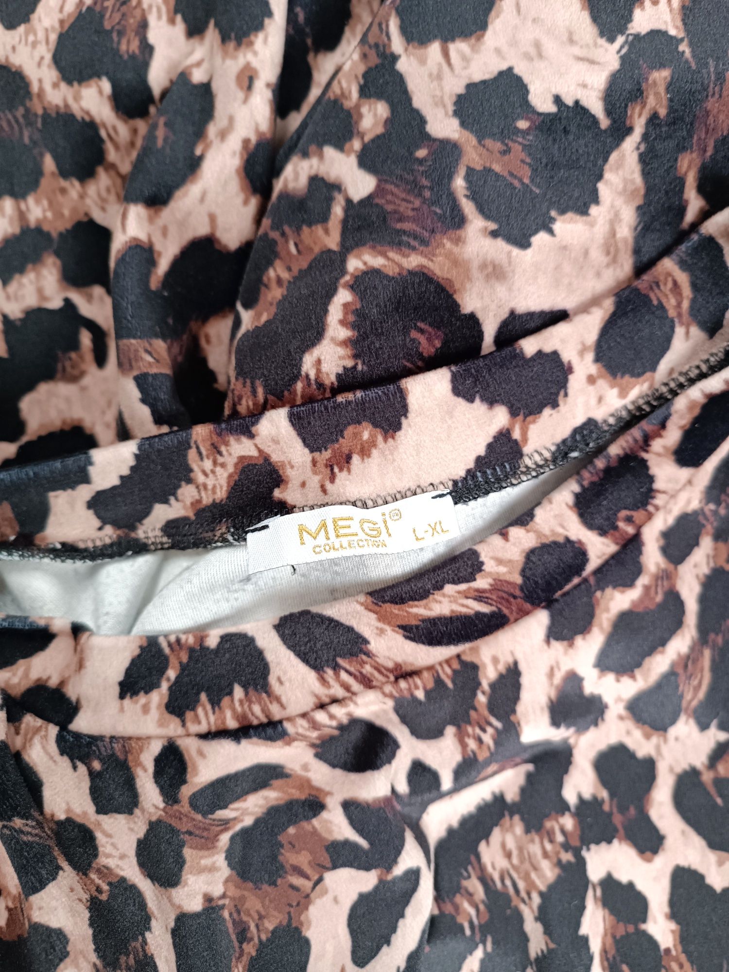 Megi bluzka welurowa w panterkę ściągacze na bokach L XL