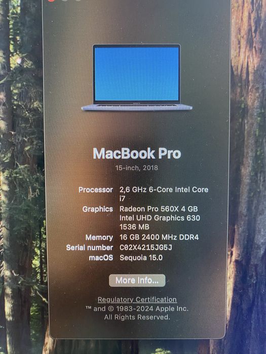 Macbook Pro 15 2018 i7 16/512 Radeon Pro 560x 4gb