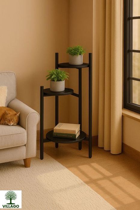 Kwietnik 2-poziomowy czarny – metalowy stojak na kwiaty Villago Home