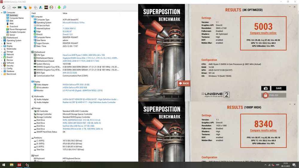 Ігровий ПК RTX3050 8gb \ Ryzen 5 3600x \ 16GB \ 180ssd + 512nvme + 1TB