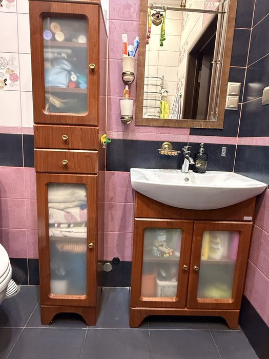 Раковина з тумбою, пенал, умивальник Cersanit, шафа для ванноі, кран,