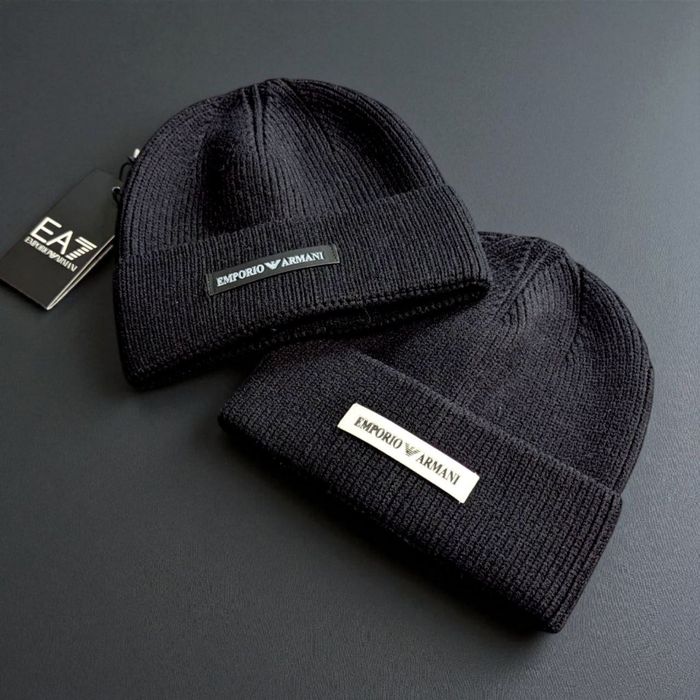 Шапка Emporio Armani чорна чоловіча шапка емпоріо армані чоловіча