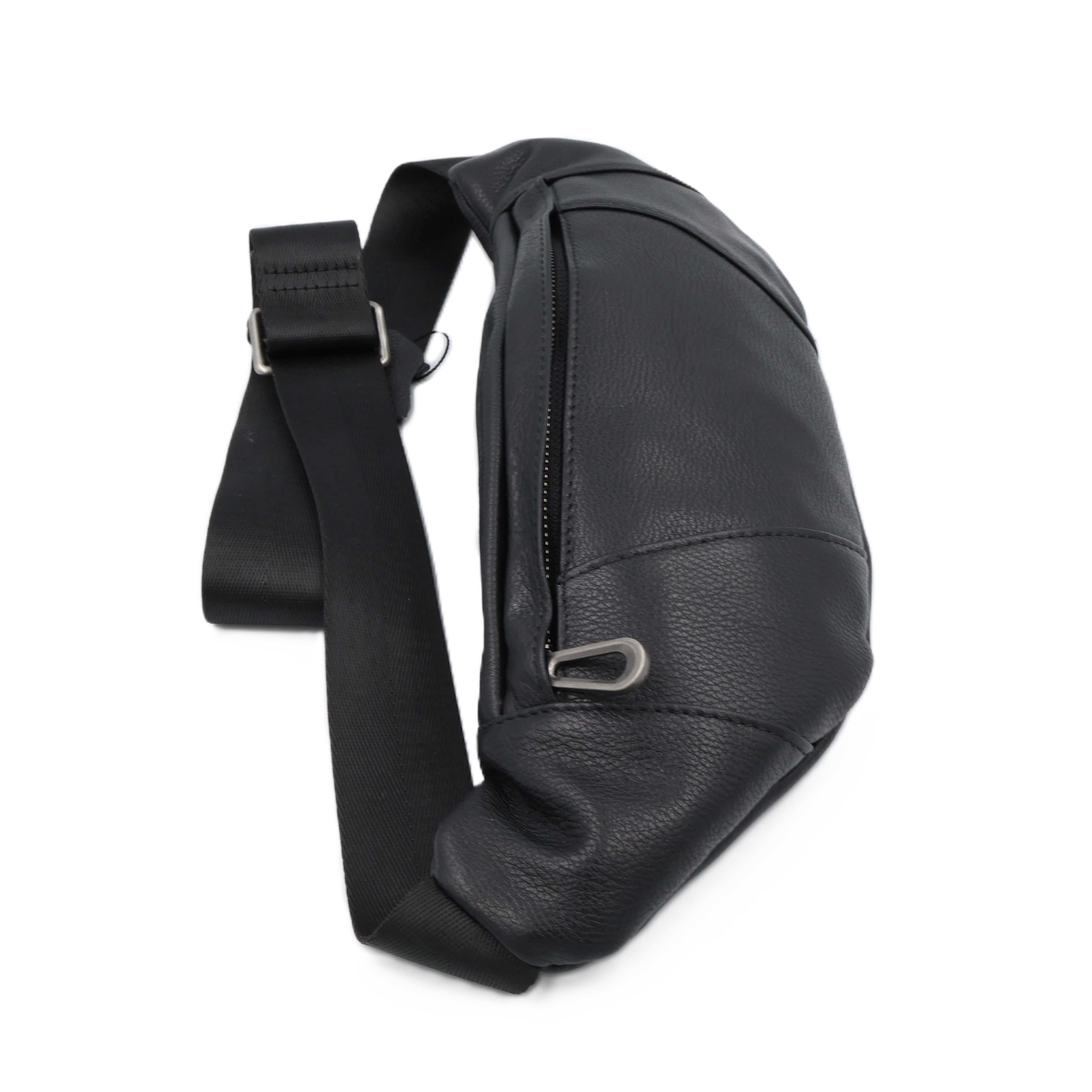 Сумка натуральна шкіра leather 6613 Black Сумка банан натуральная кожа
