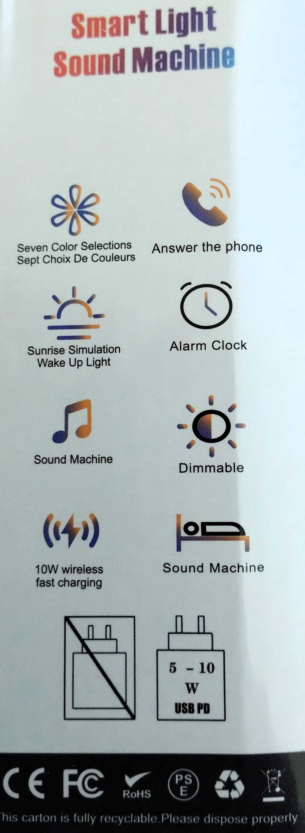 Relógio Candeeiro Carregador Wireless Despertador