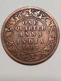 Moeda de One Quarter Anna Índia Britânica 1887