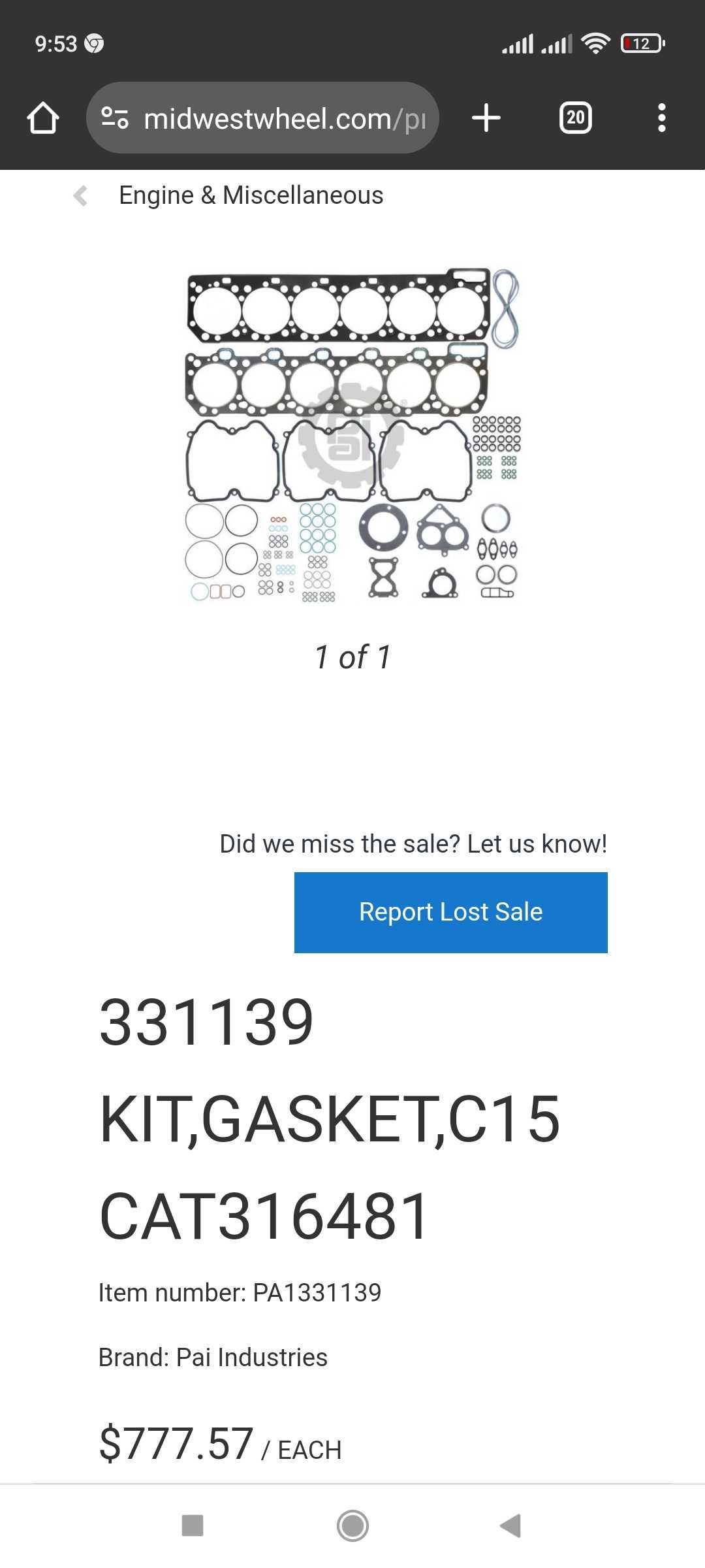 Прокладки Kenworth t2000  331139 CAT3164810 KIT, GASKET, C15 1