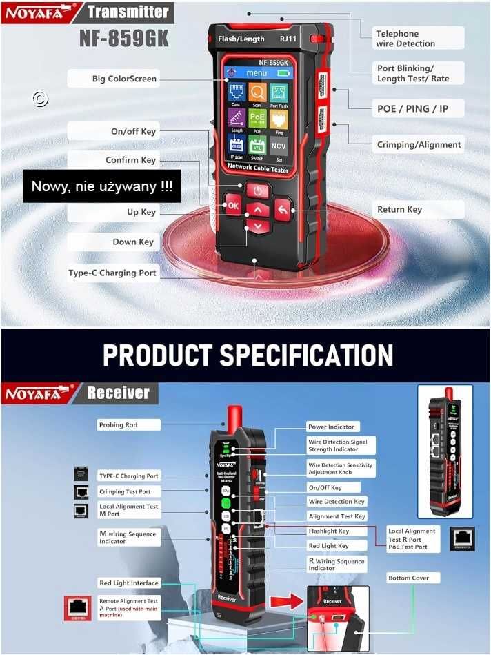 Najnowszy model testera LAN NOYAFA NF-859GK - przydatne funkcje !!!