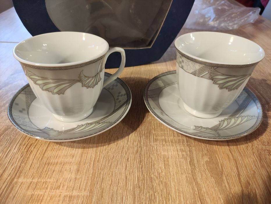 Dwie filiżanki porcelanowe 2x talerzyki. Zestaw pomysl na prezent