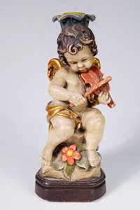 Świecznik figuralny z putto rzeźba polichromia figura grający