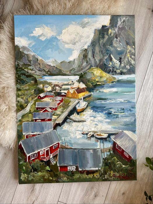 Sprzedam ukończony obraz pejzażowy skandynawski 80/60.