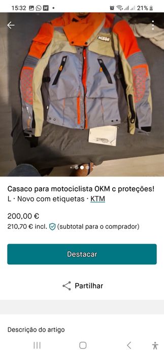 Blusão KTM com proteções NUNCA USADO