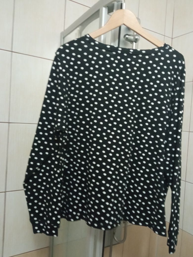 Bluzka damska czarna w białe kropki koszulka tunika materiałowa XXL