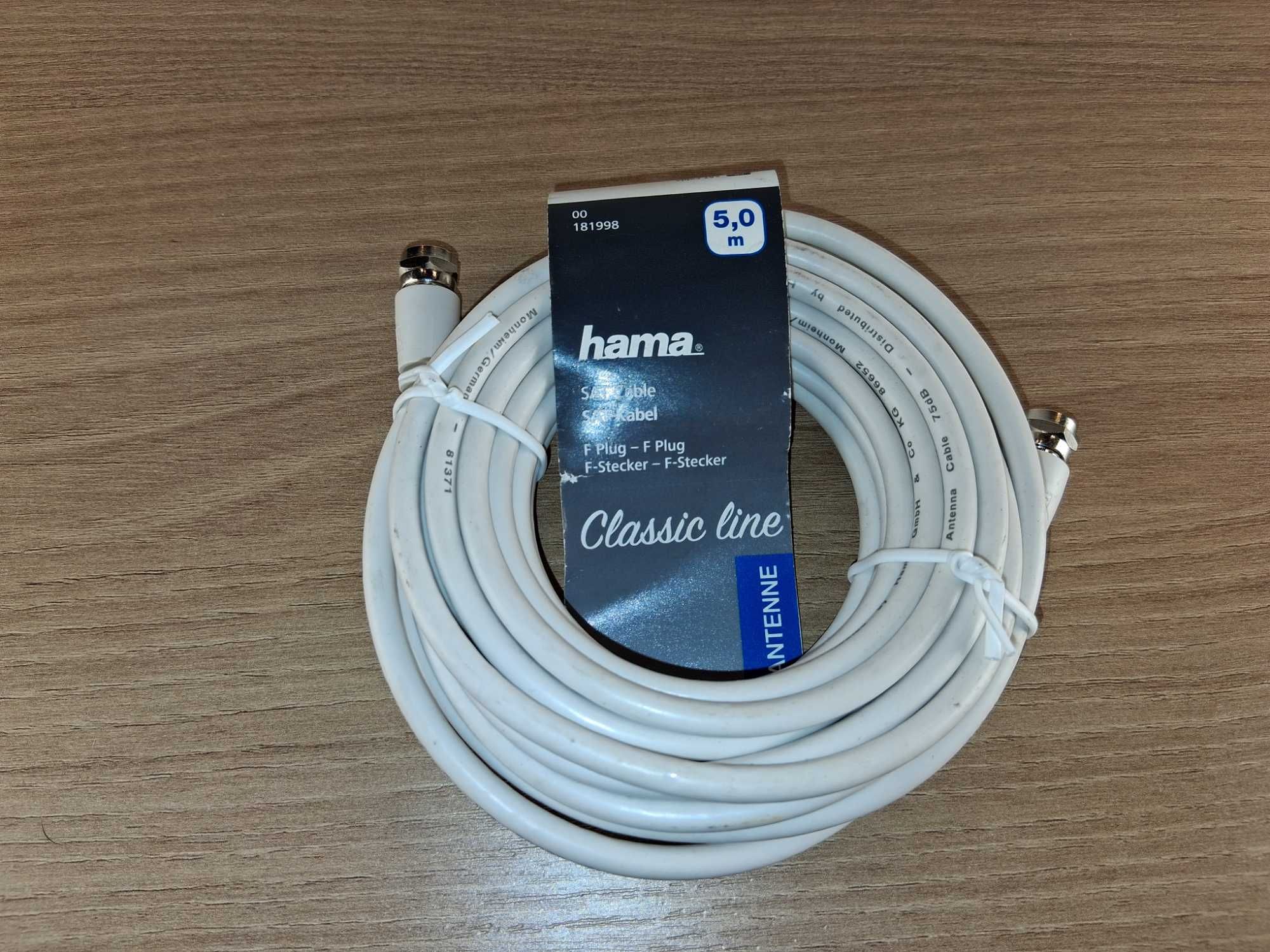 N026 Hama Kabel Antenowy SAT 5m Wtyk F 85dB Classic Line