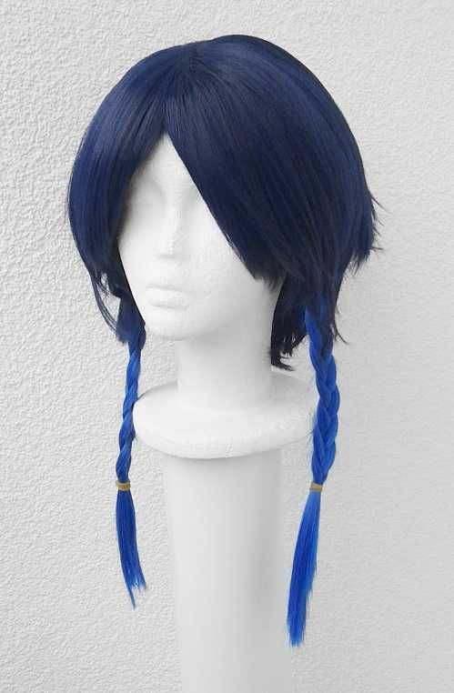 Genshin Impact Venti niebieska peruka z warkoczami cosplay wig