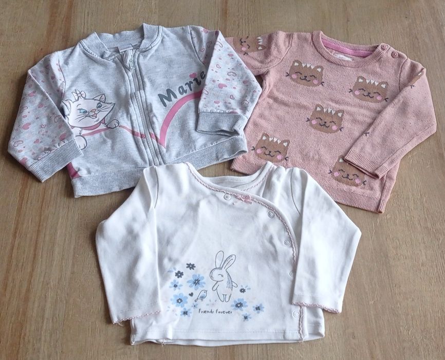 Zestaw 3 uroczych ubranek dziewczęcych r. 74 bluza kaftanik sweter