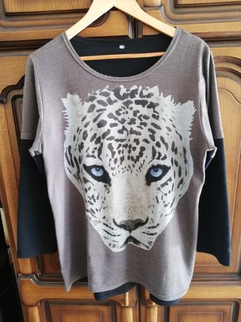 Ładna damska bluzka z tygrysem, rozmiar 50