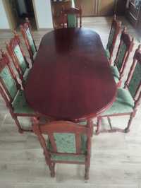 Stół dębowy rozkładany + 8 krzeseł