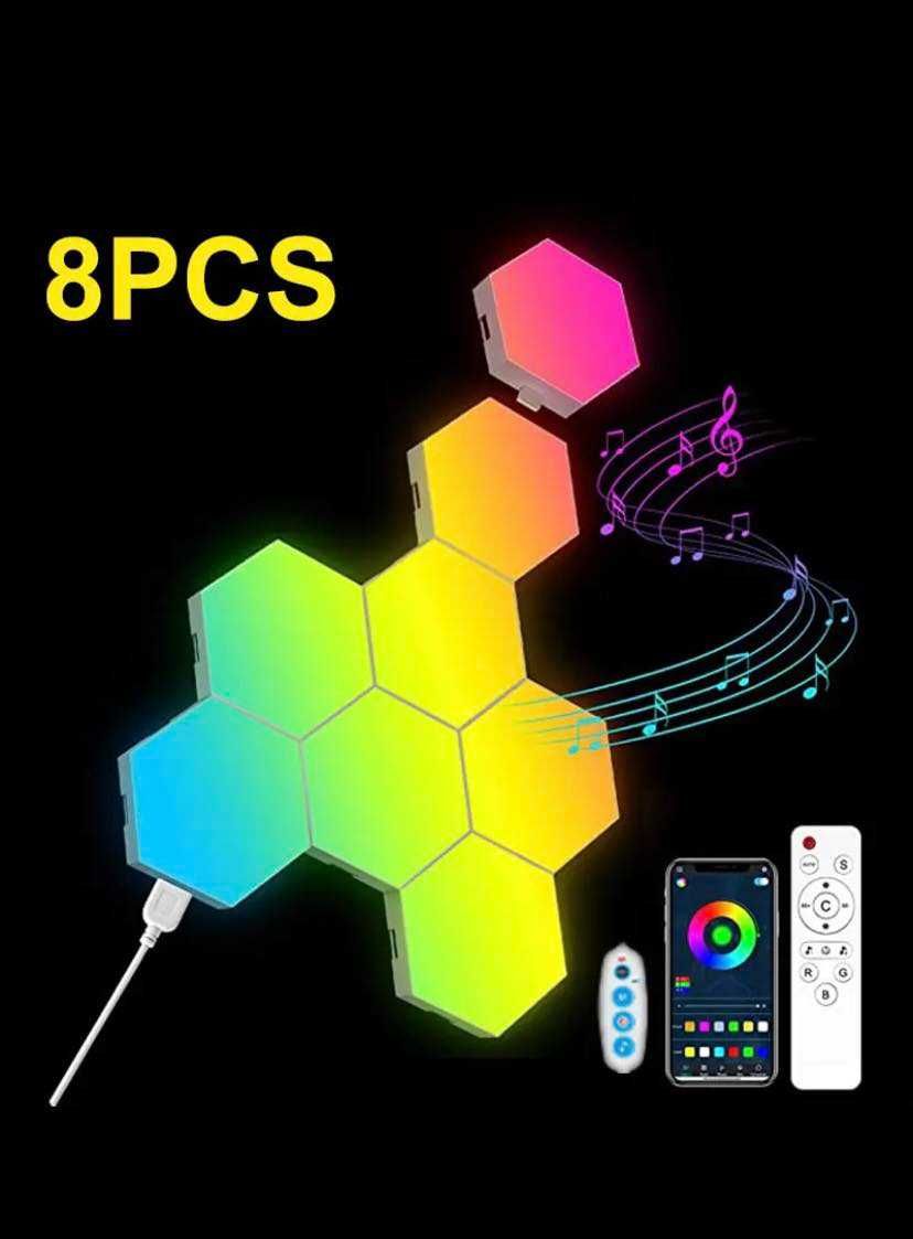 Sześciokątne lampki lampy światło RGB LED z Bluetooth 8 sztuk