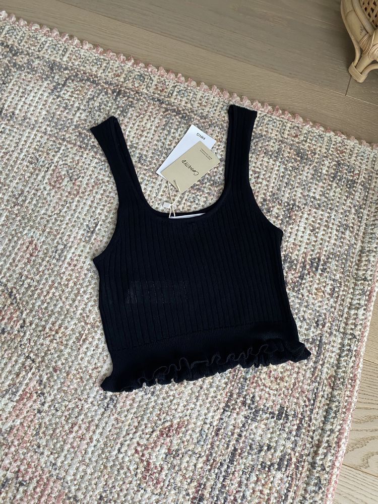 Top Mango XXS/XS dzianinowy czarny krótki crop prążek bluzka
