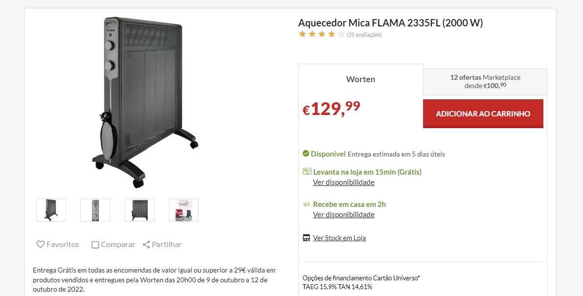 Aquecedor Infravermelhos Mica FLAMA 2335FL (2000 W)