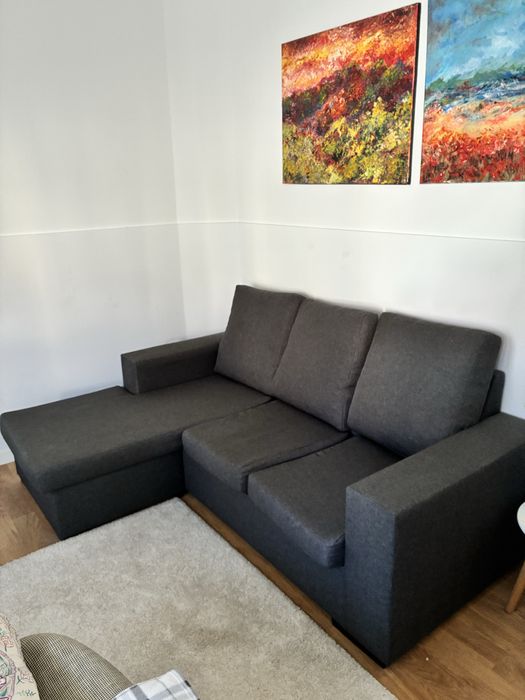 Sofá com chaise lounge cinza