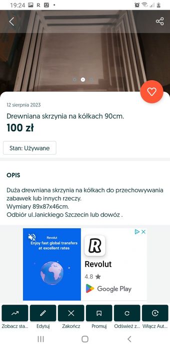 Drewniana skrzynia na zebawki na kółkach 90cm.