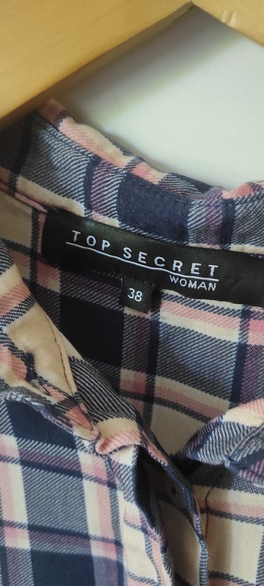 Wiskozowa Koszula w kratkę. Ozdobne muchy. Top secret rozmiar M