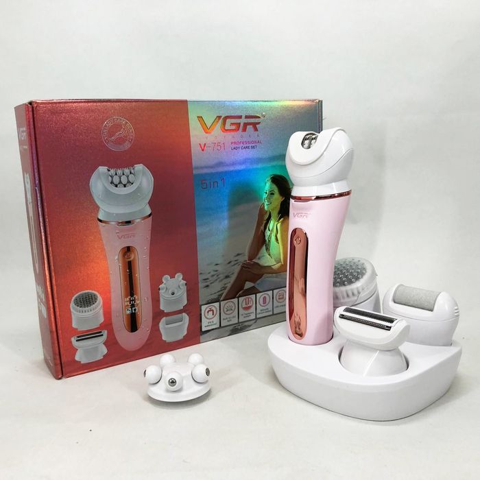 ‼️ Епілятор, депілятор  VGR 5 в 1 V-751, 5 насадок. Рожевий, зелений.