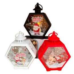 Lampion, latarenka świąteczna witraż SZEŚCIOKĄTNA LED 15,5x11x6 cm