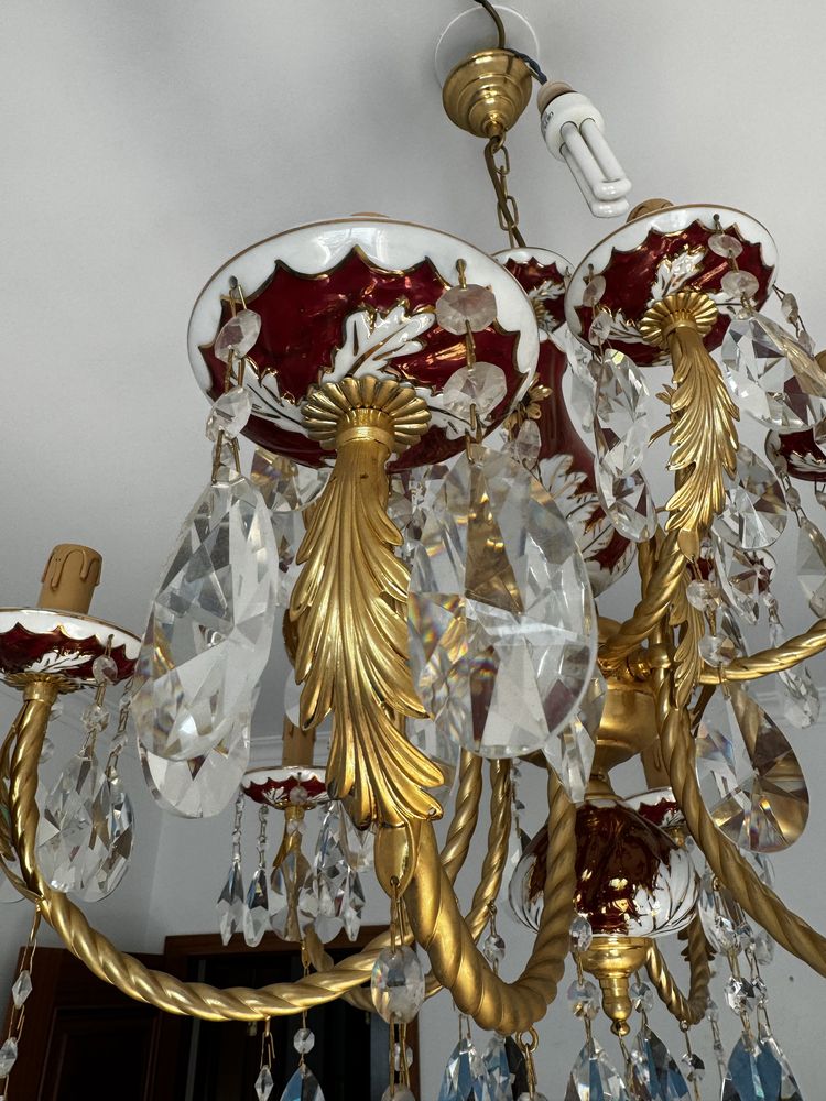 Candeeiro de cristal e banhado a ouro