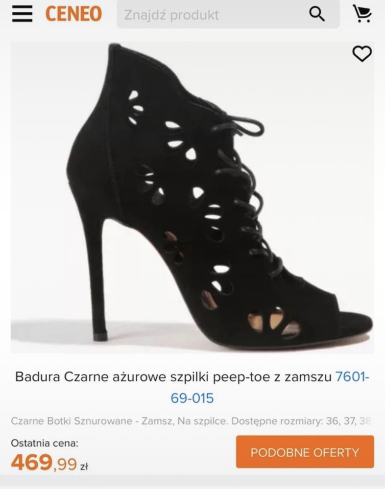 Badura Szpilki Zamszowe 39 Buty Zamsz Czarne Ażurowe Eleganckie ###