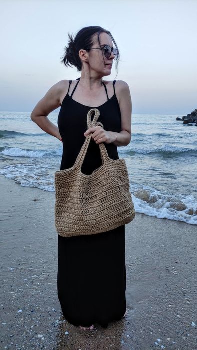 Плетена сумка шопер. Пляжна еко сумка. В'язана джутова сумка.