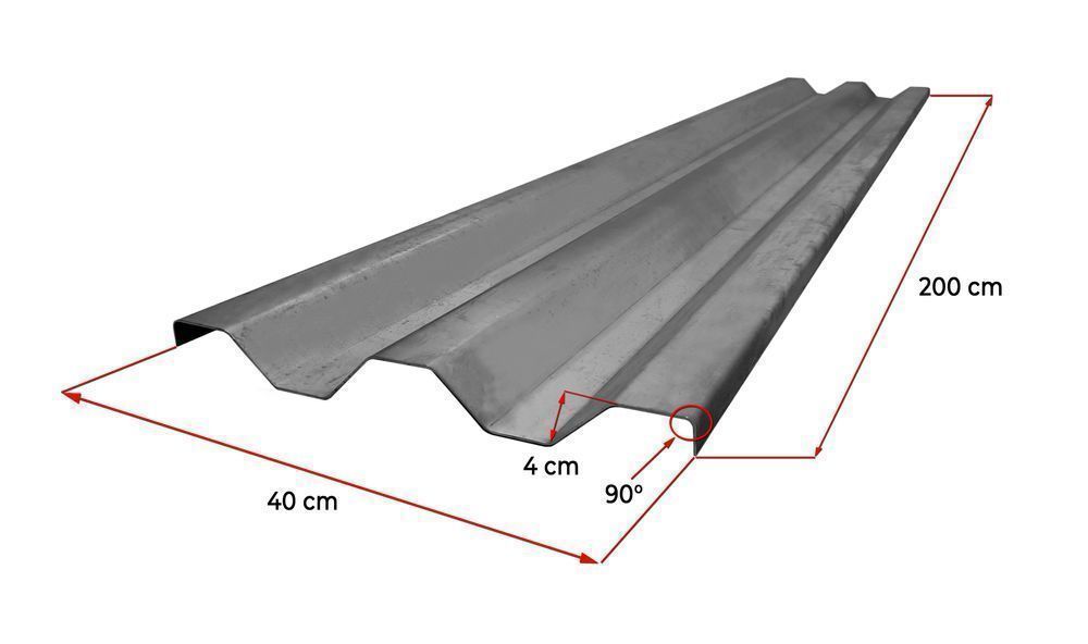 Blacha 2 mm profilowana duży trapez długość 200 cm wysokość 40 cm