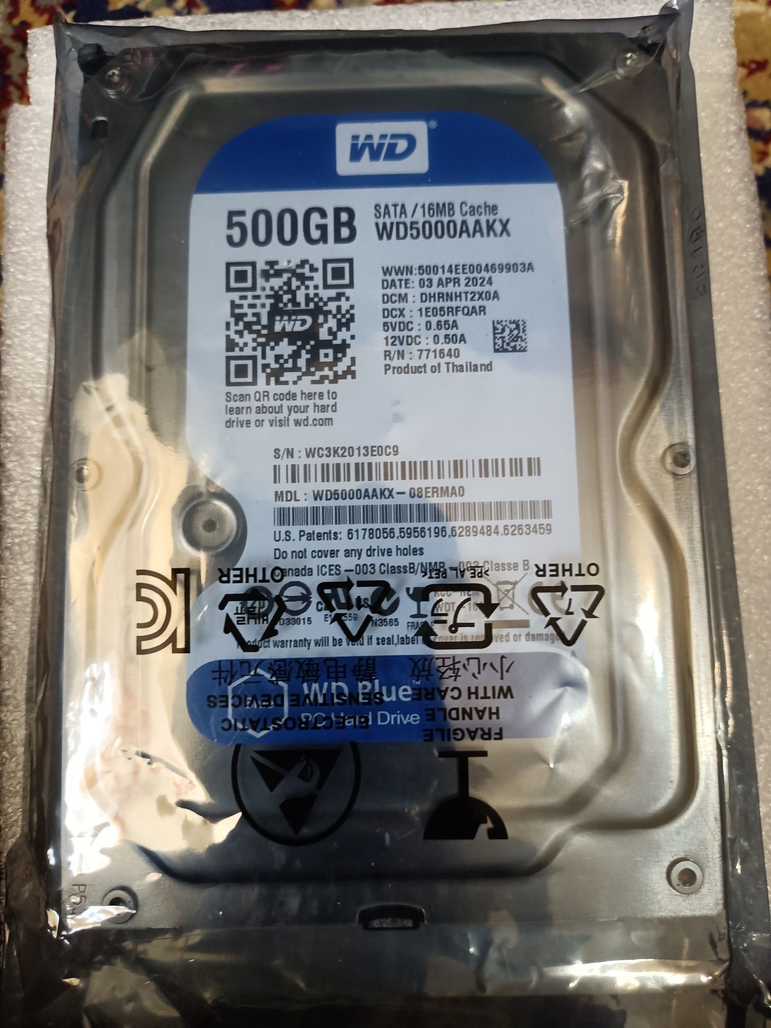Disco rígido 500GB Western Digital HDD 16Mab cache para recuperar novo