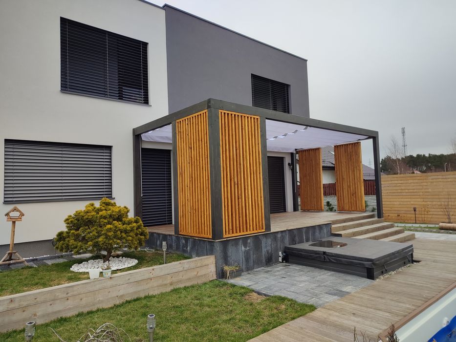 Taras drewniany, Taras kompozytowy, Pergola, Zadaszenie, Wiata