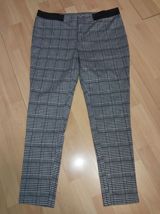 Nowe spodnie damskie z dzianiny 48 4xl naciagliwe krata szare czarne