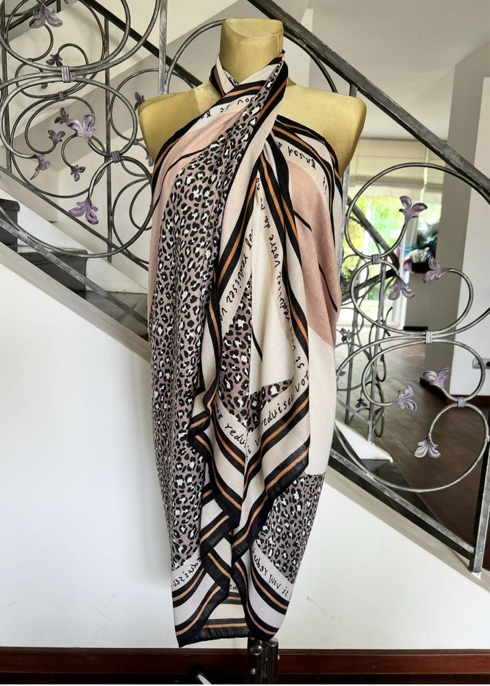 Chusta szal pareo sarong z lnu len 180 cm x 90 cm lato wakacje plaża