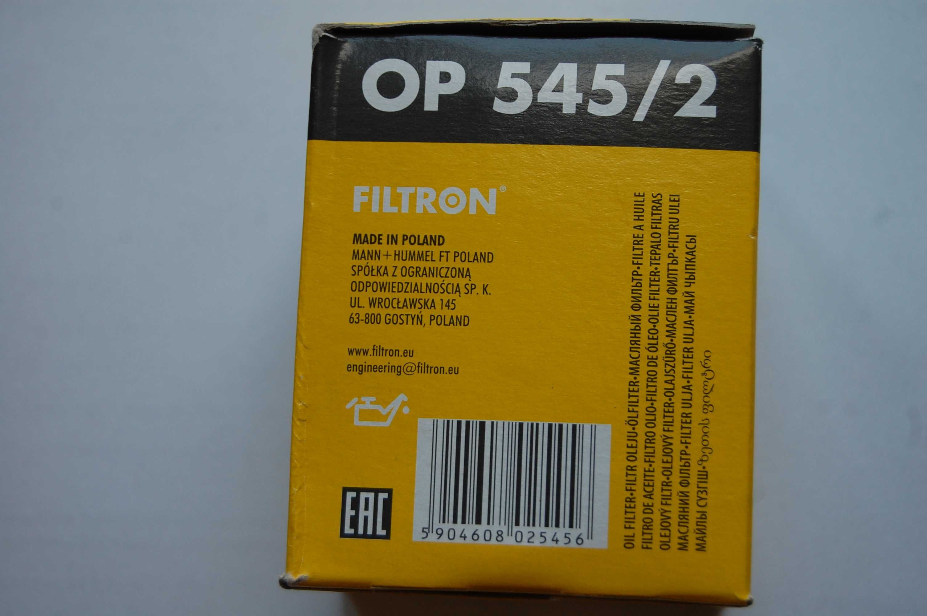 FILTRON FILTR OP545/2 FIAT OP 545/2, 2 szt.