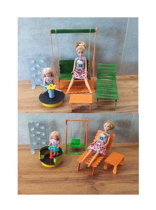 Drewniane mebelki ogrodowe dla lalki Barbie