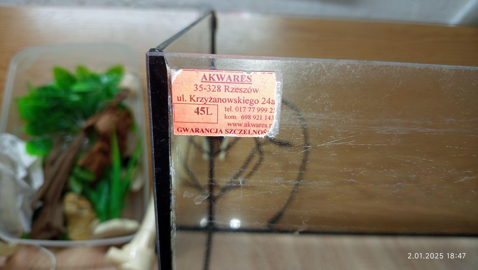 Akwarium 45l. Wysokość 30cm, szerokość  50 cm, głębokość 30cm