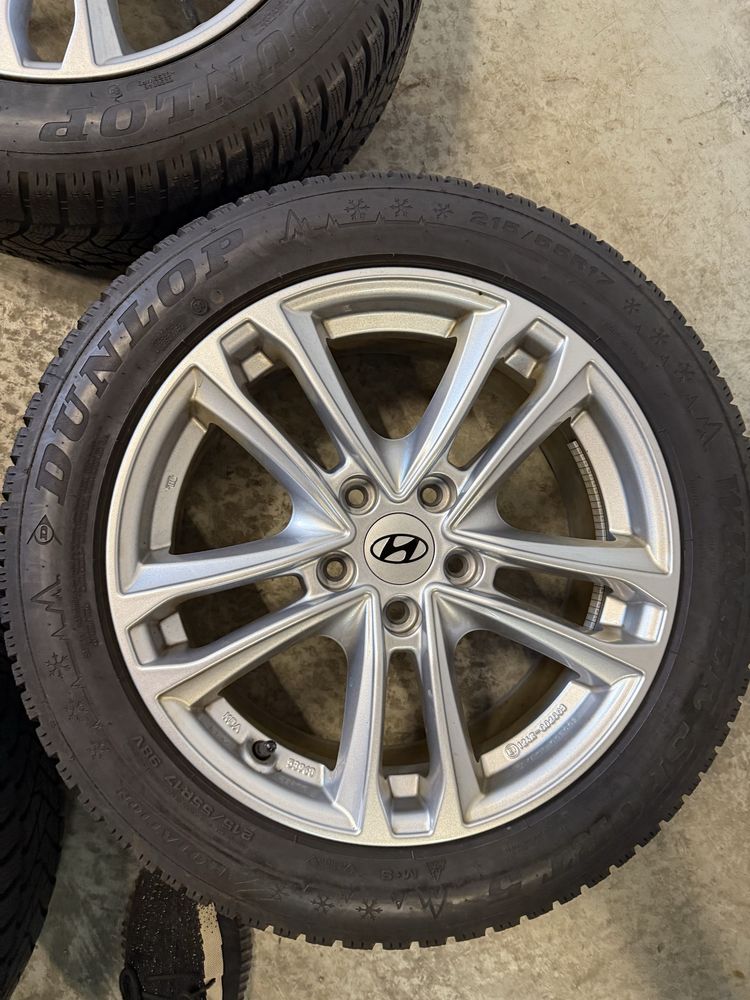 Hyundai kola 215/55/17 tpms 5x114.3 jak nowe 9.3 mm 2022r dunlop