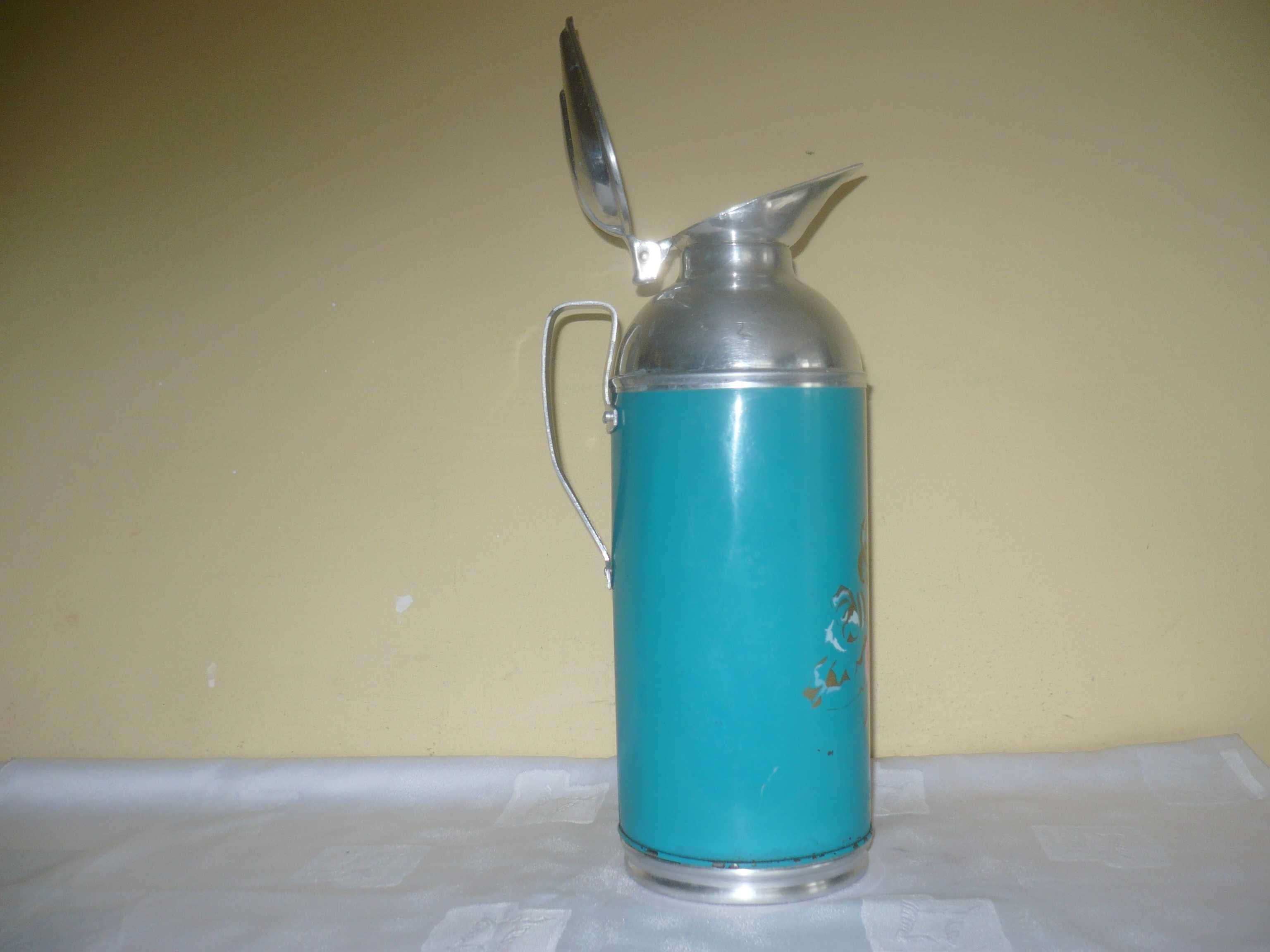 Pamiątki PRL-u termos szklany aluminiowy z uchwytem 1,5 litra