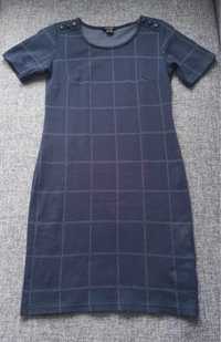 Biurowa sukienka w kratkę z krótkim rękawem r. XS